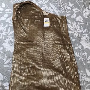 Michael Kors 1Shoulder Matte Gold Sequin Dress NWT